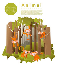 Naklejka premium Forest landscape background with Monkeys , vector , illustration