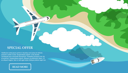 Travel in a flat style. Banner. Water tourism. Summer holidays, vacation. Vector