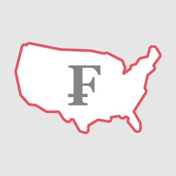 recommend clip art: Isolated line art  USA map icon with a swiss franc sign