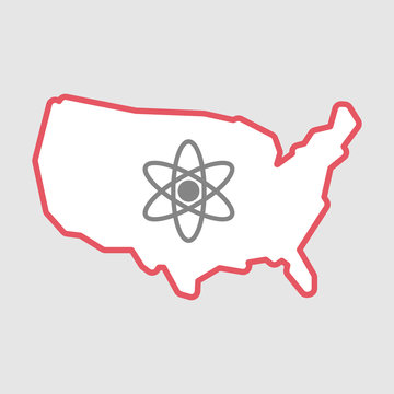 Isolated line art  USA map icon with an atom