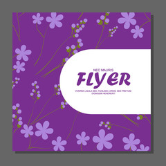 Violet flowers on a flyer. Can be used as greeting cards or wedding invitation. Vector