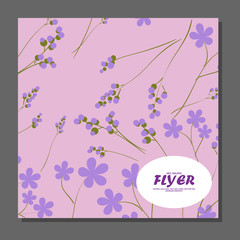 Violet flowers on a flyer. Can be used as greeting cards or wedding invitation. Vector