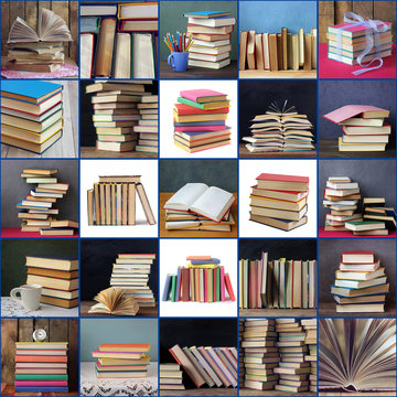 Collage of pictures from books. Back to school.