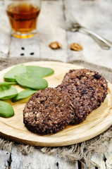 black beans brown rice walnut oat burgers with spinach