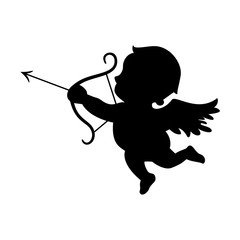 Cupid black silhouette. Valentines day symbol. Vector cupid arrow. Vintage cupid illustration 