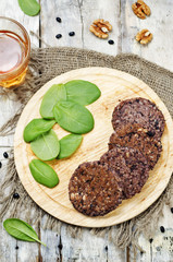 black beans brown rice walnut oat burgers with spinach