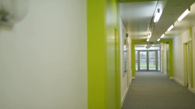  Interior view of empty hallway in modern school building