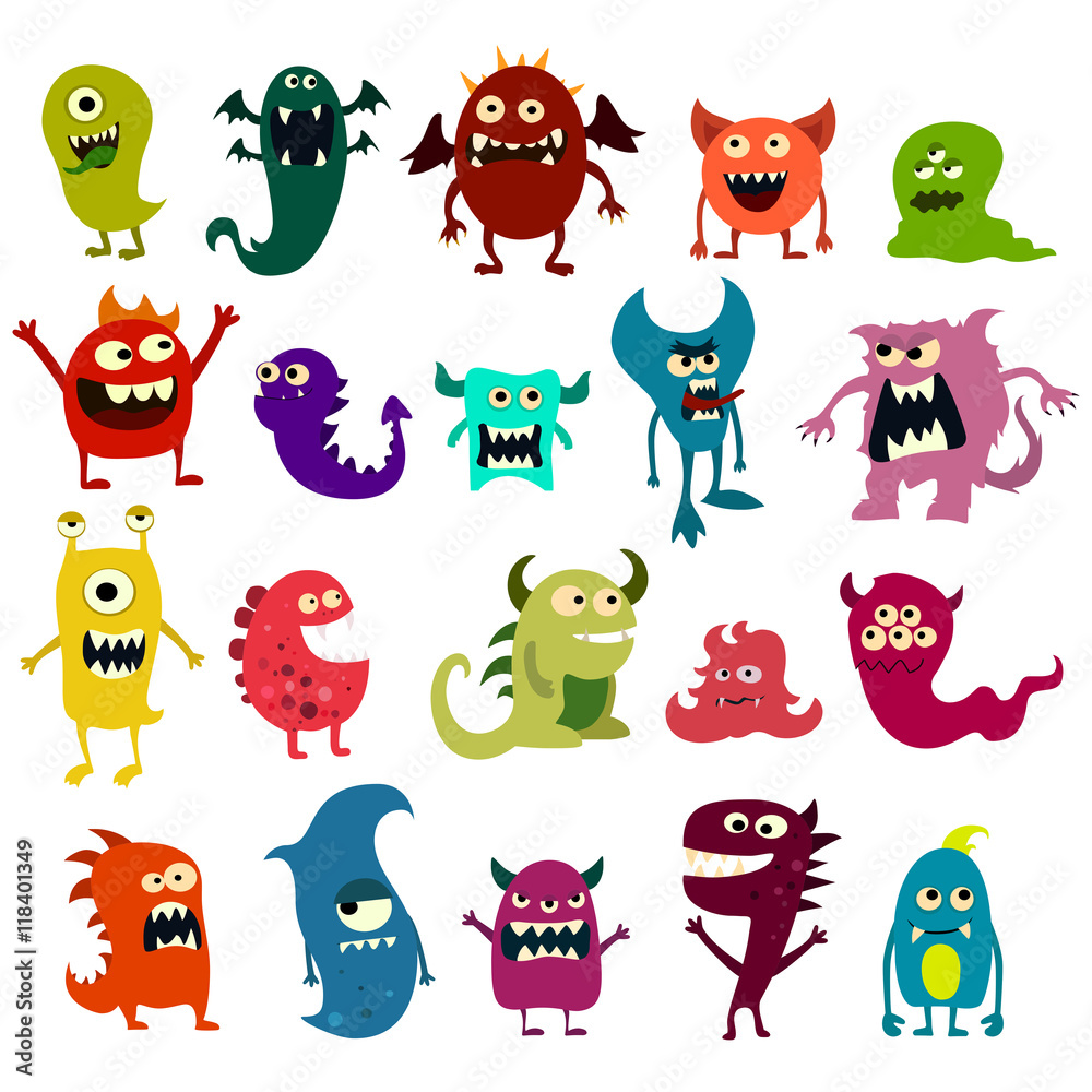 Wall mural Cartoon monsters set. Colorful toy cute monster. Vector 