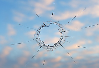 Background the broken windowpane view from  room on  blue sky wi