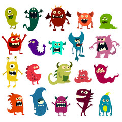 Cartoon monsters set. Colorful toy cute monster. Vector  © whilerests