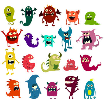 Cartoon monsters set. Colorful toy cute monster. Vector 