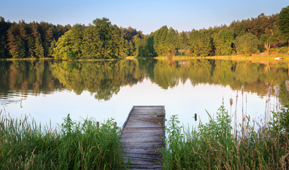 Old wooden pier on a  lake, Poland