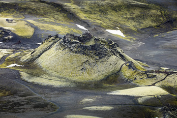 aerial view to crater of old volcano in Iceland