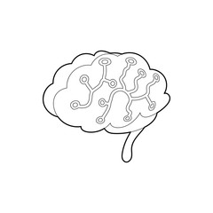 Sensors on human brain icon in outline style isolated on white background. Research symbol