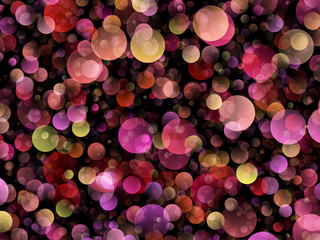 Background of red, yellow and purple colored air bubbles on black.