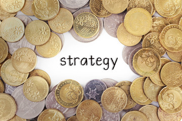Background of the gold coin with word strategy in the middle.