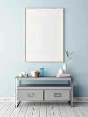 Mock up poster on table in room - 3D illustration