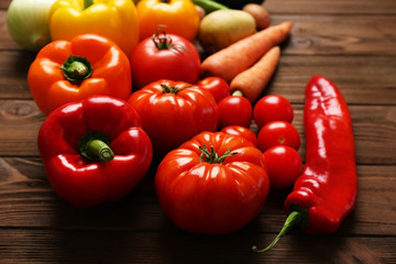 Fresh vegetables on wooden background