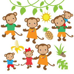 Monkey family vector illustration
