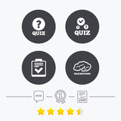 Quiz icons. Checklist and human brain symbols.