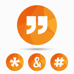 Fototapeta premium Quote, asterisk footnote icons. Hashtag symbol.