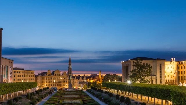 Time lapse from Mont des Arts in Brussels at sunset. Belgium capital