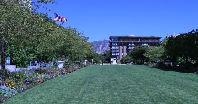 LDS Mormon Temple Square park wedding. The Church of Jesus Christ of Latter-day Saints Headquarters. historic Temple. Members 16 million.