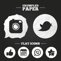 Hipster photo camera. Like, Chat speech bubble.