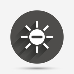 Sun minus sign icon. Heat symbol. Brightness.