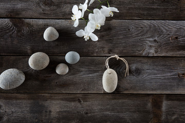 top view still life for mineral bodycare spa, wood background