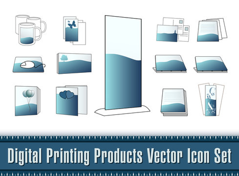 Digital Printing Products Vector Icon Set