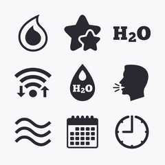 H2O Water drop icons. Tear or Oil symbols.