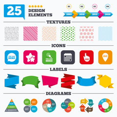 You are here icons. Info speech bubble sign.