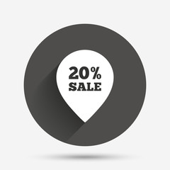 20 percent sale pointer tag sign icon.