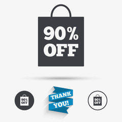 90 percent sale bag tag sign icon.