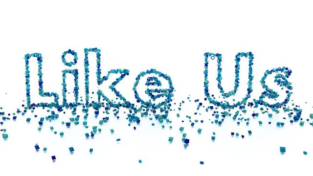 like us social text 3d letters animation on white background