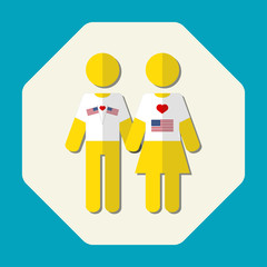 Stick figure couple in patriotic shirts vector illustration.