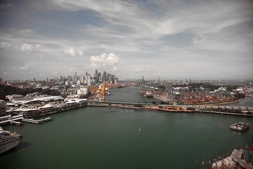 Fototapeta premium Aerial views from the cable car to Sentosa island, Singapore