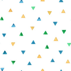 Seamless pattern with bright watercolor triangles. Vector illustration