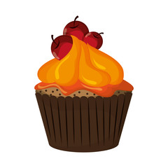 flat design decorated cupcake with cherry icon vector illustration