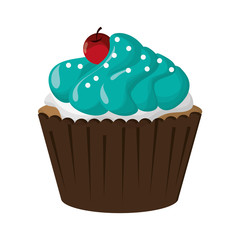 flat design decorated cupcake with cherry icon vector illustration