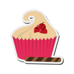 flat design decorated cupcake with cherry icon vector illustration