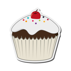 flat design decorated cupcake with cherry icon vector illustration