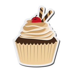 flat design decorated cupcake with cherry icon vector illustration