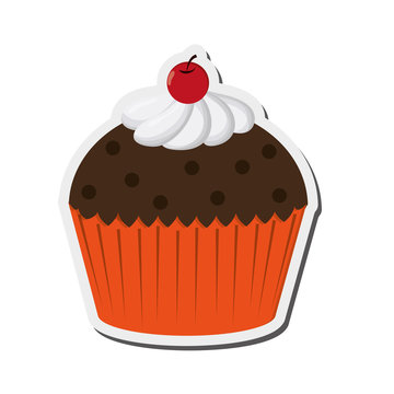 flat design decorated cupcake with cherry icon vector illustration