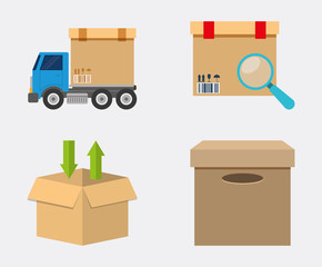 Box package truck lupe delivery shipping icon. Colorfull and flat illustration. Vector graphic