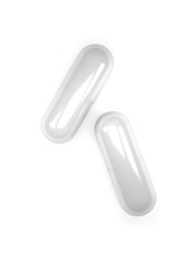 Obraz premium Close up of pills capsule isolated on white background.