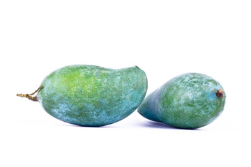 couple fresh green mango on white background healthy fruit food isolated
