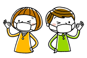 マスクをする男の子と女の子
