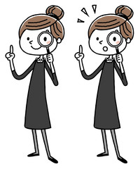 喪服を着た女性：虫眼鏡
